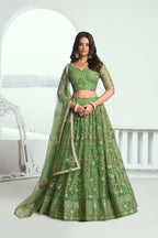Eilara Elegance Pista Green Net With Embroidered And Thread Zari Sequence Function Wear Lehenga Choli | Grocsy