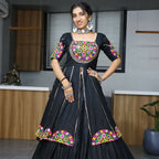 Yash Enterprise Black Rayon Cotton Embroidery Semi Stitched Navratri Top Chaniya Choli | Grocsy