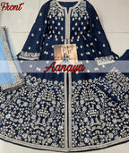 Anaita Navy Blue Embroidered Art Silk Anarkali Suit | Grocsy