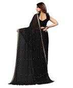 Vamika Goergette Silk Thread Work Black Bollywood Style Saree | Grocsy