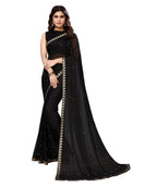 Vamika Goergette Silk Thread Work Black Bollywood Style Saree | Grocsy