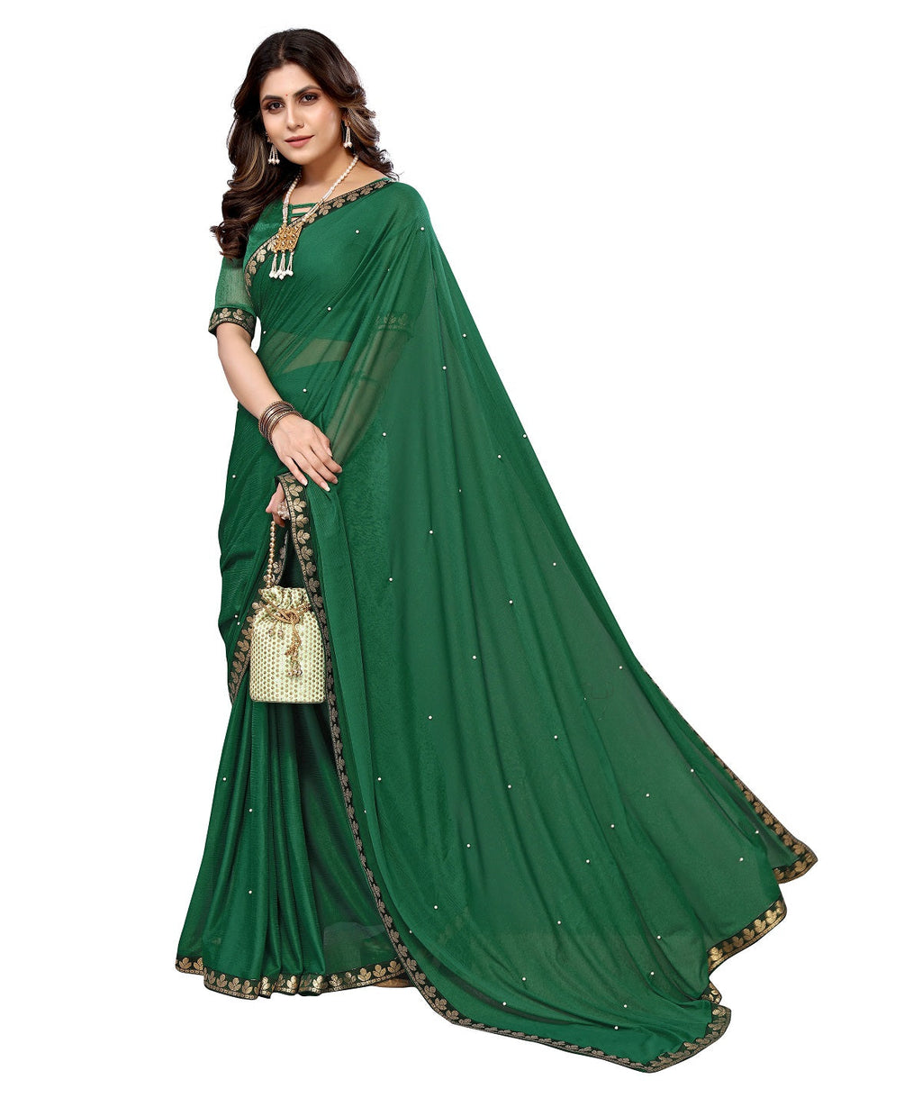Vamika Goergette Silk Thread Work Green Bollywood Style Saree | Grocsy