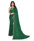 Vamika Goergette Silk Thread Work Green Bollywood Style Saree | Grocsy