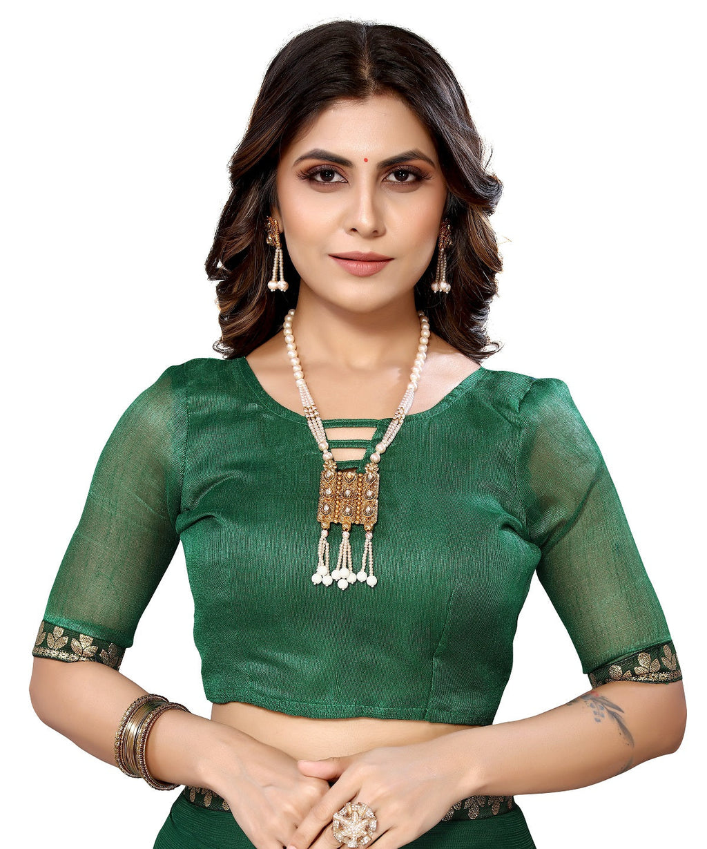 Vamika Goergette Silk Thread Work Green Bollywood Style Saree | Grocsy