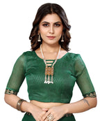 Vamika Goergette Silk Thread Work Green Bollywood Style Saree | Grocsy