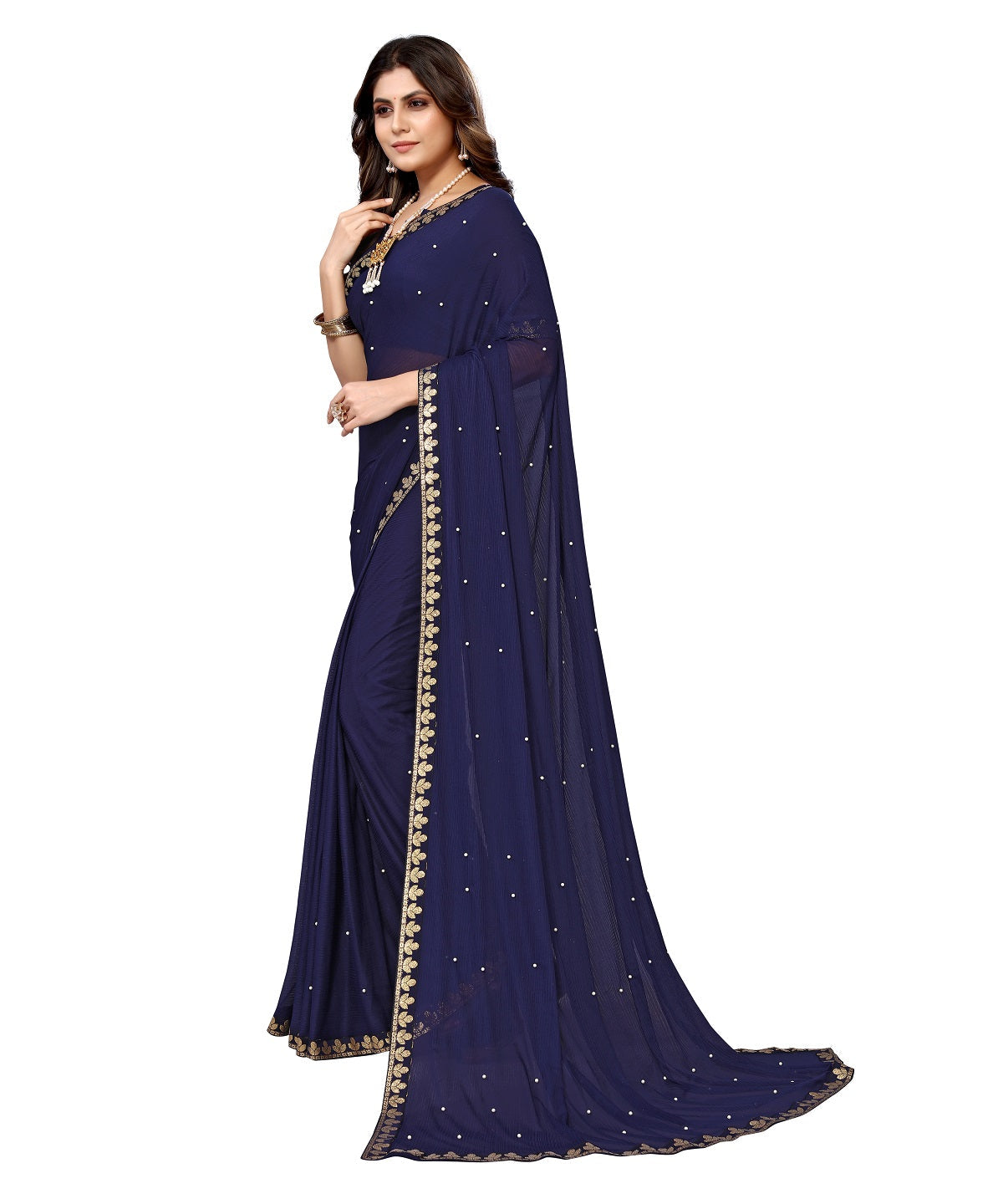 Vamika Goergette Silk Thread Work Navy Bollywood Style Saree | Grocsy