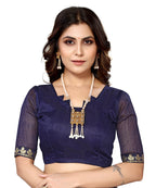 Vamika Goergette Silk Thread Work Navy Bollywood Style Saree | Grocsy