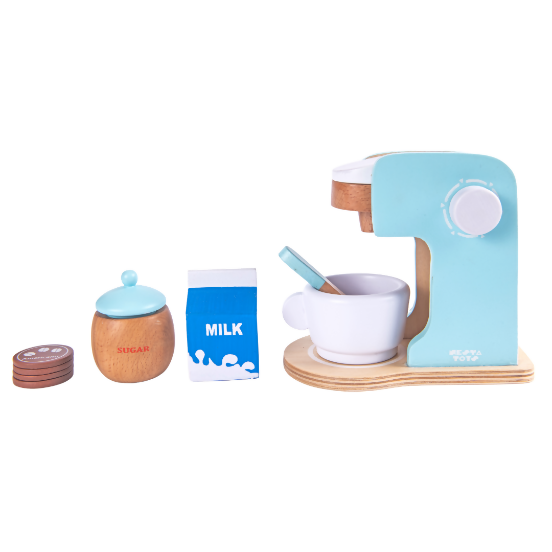 Nesta Toys Wooden Coffee Maker Toy (Blue), Kitchen Cooking Toy, Pretend Play (3+ Years) - 9 Pcs | Grocsy