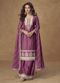 Vegaa Fashion Onion Pink Chinon Silk Embroidered Designer Palazzo Suit | Grocsy