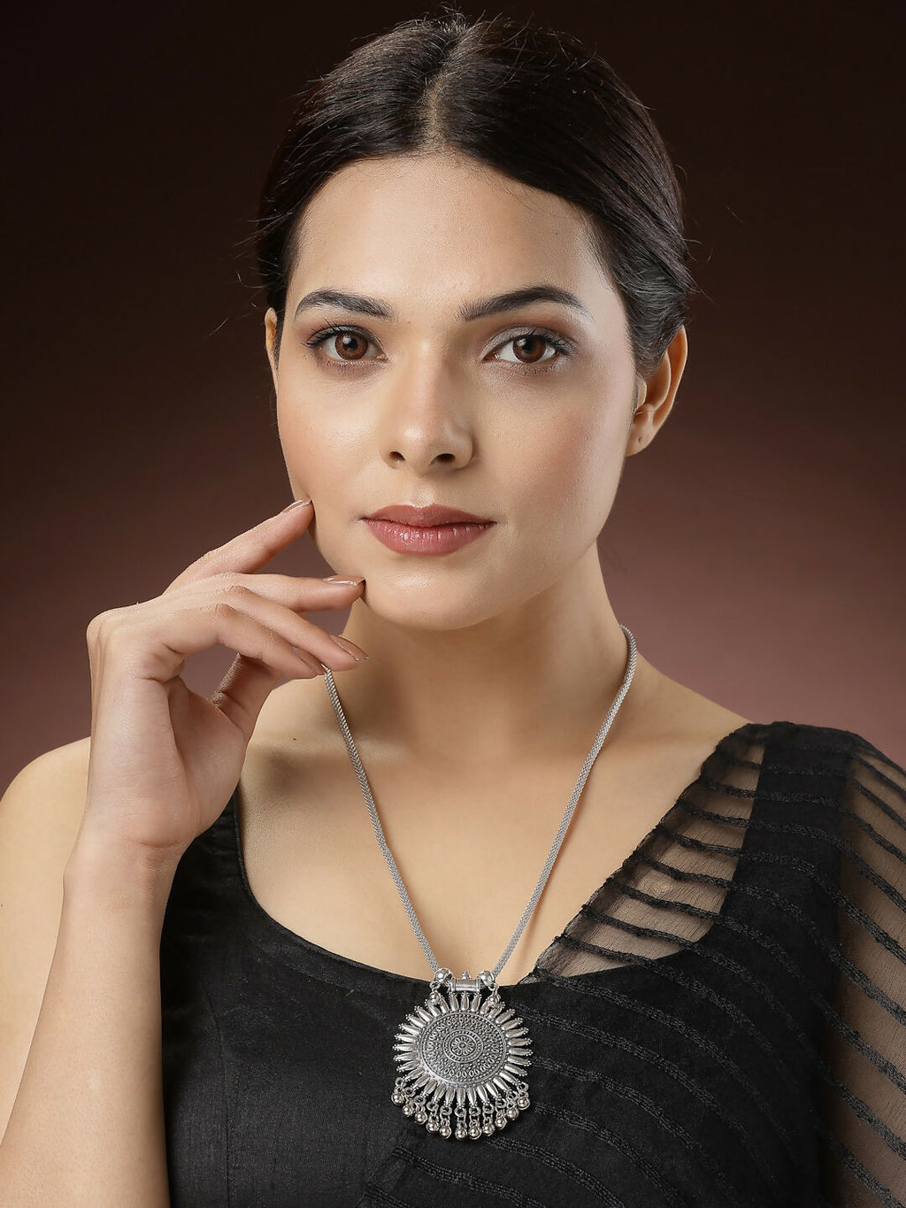 NVR Women's Silver-Toned German Silver Oxidised Pandent | Grocsy