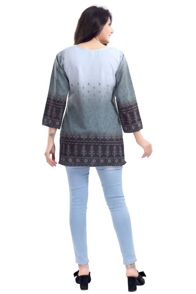 Snehal Creations Gray Color Faux Crepe Printed Short Kurti Tunic | Grocsy