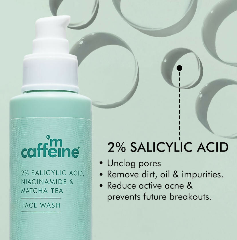 mCaffeine 2% Salicylic Acid Niacinamide & Matcha Tea Face Wash | Grocsy