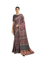 Purple Gajji Silk Floral Print with Hand work Border Saree - Norita Nirvi | Grocsy
