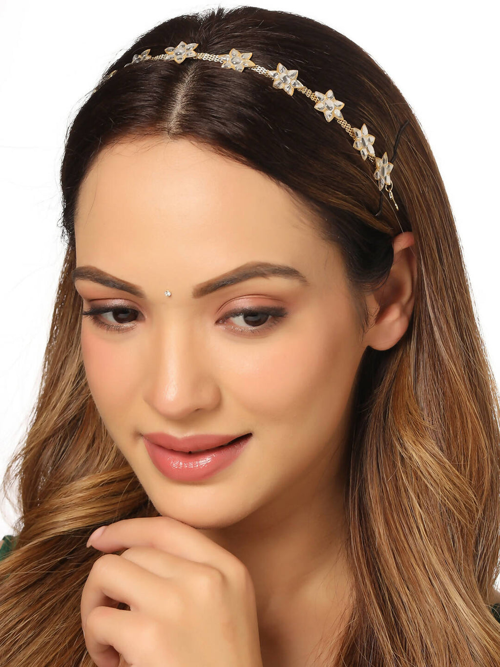 NVR Women's Gold-Polished Traditional Trending Matha Patti | Grocsy