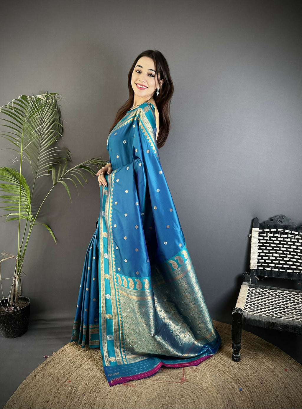 Joban Fashion Sky Blue Banarasi Soft Silk Woven Saree | Grocsy