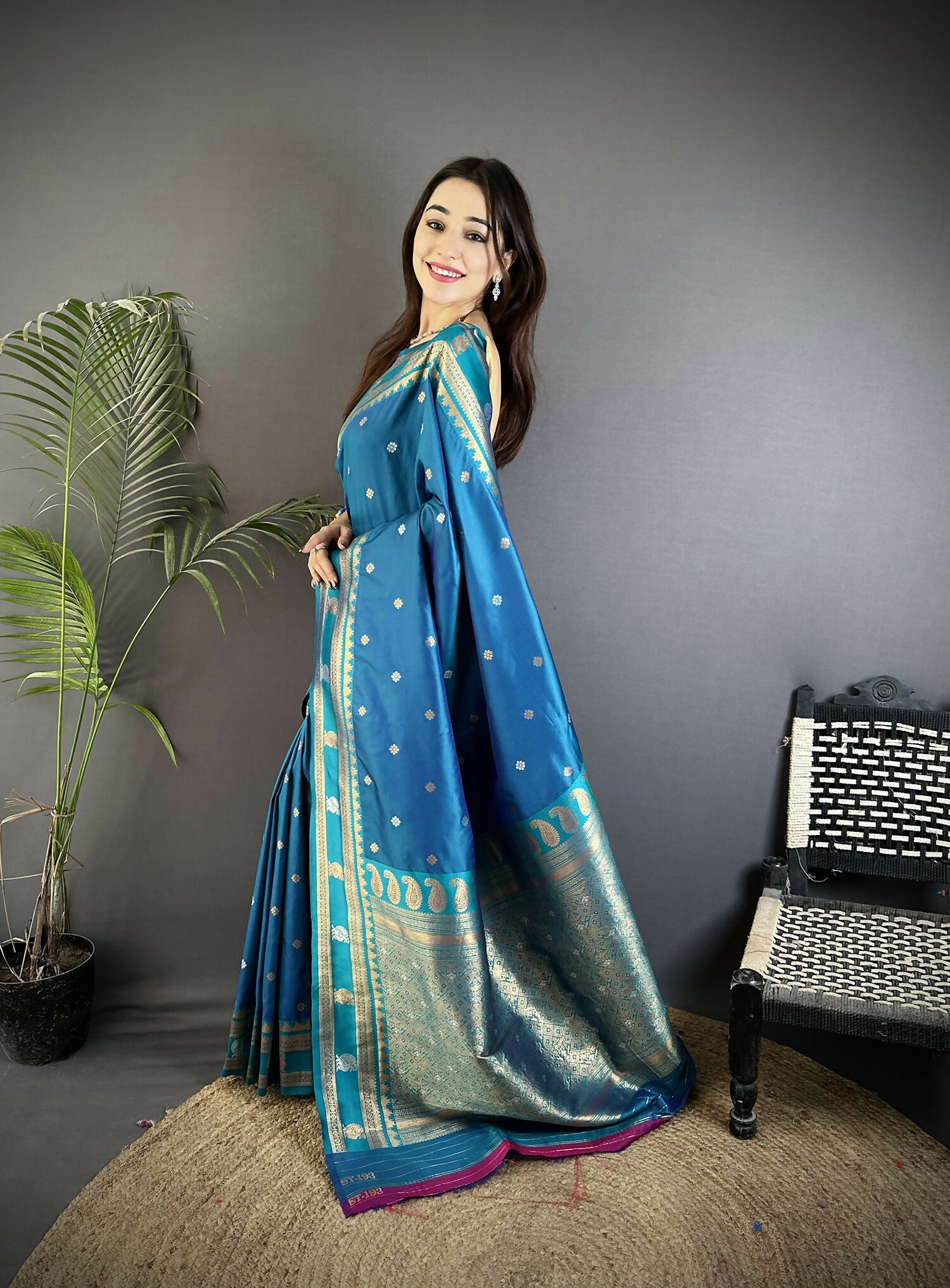 Joban Fashion Sky Blue Banarasi Soft Silk Woven Saree | Grocsy