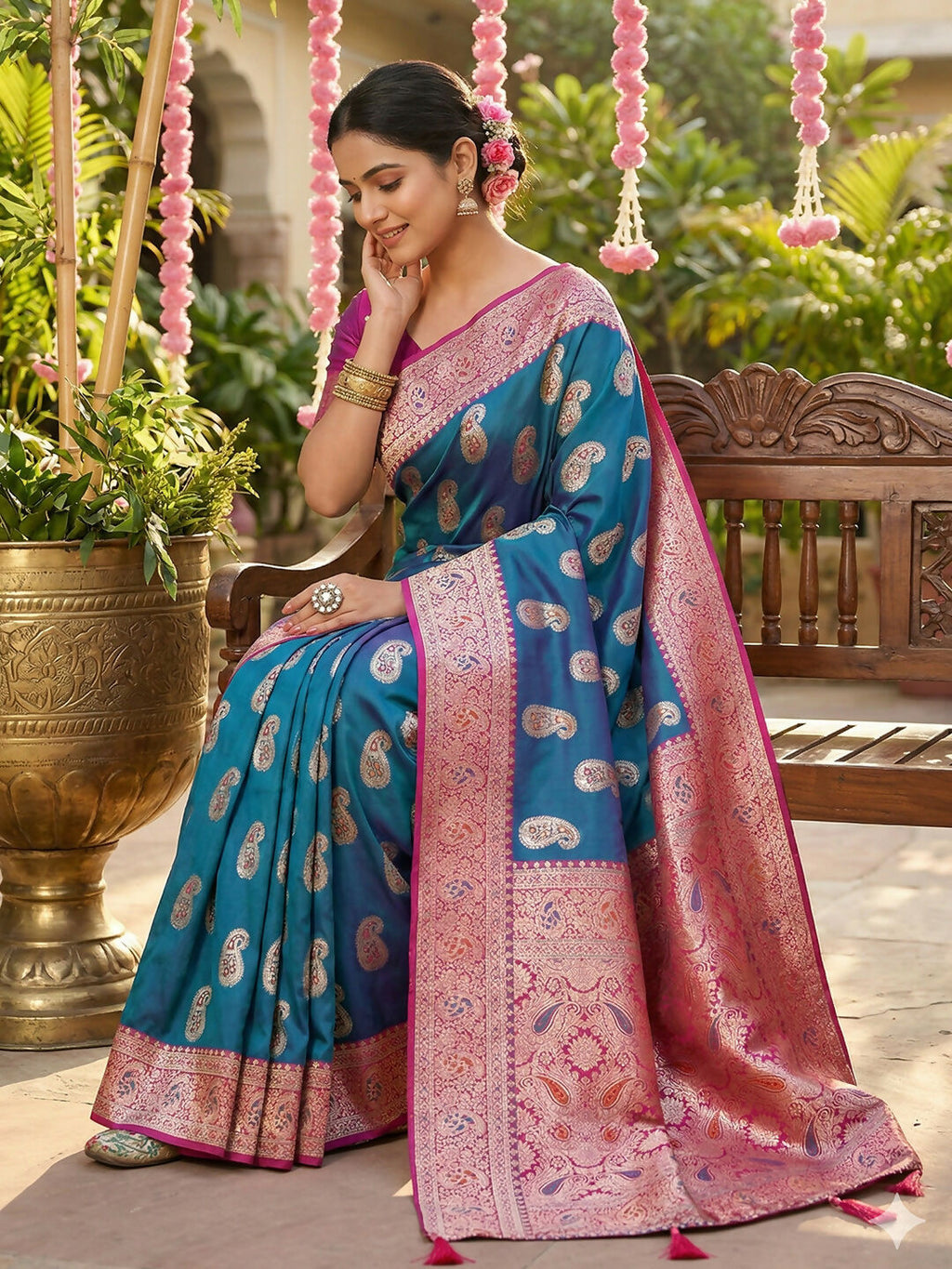 Shree Shyam Fashion Sky Blue Silk Blend Saree | Grocsy