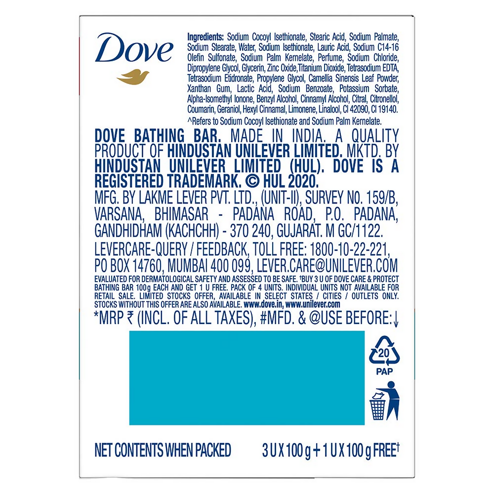 Dove Care & Protect Moisturising Cream Beauty Bathing Bar | Grocsy