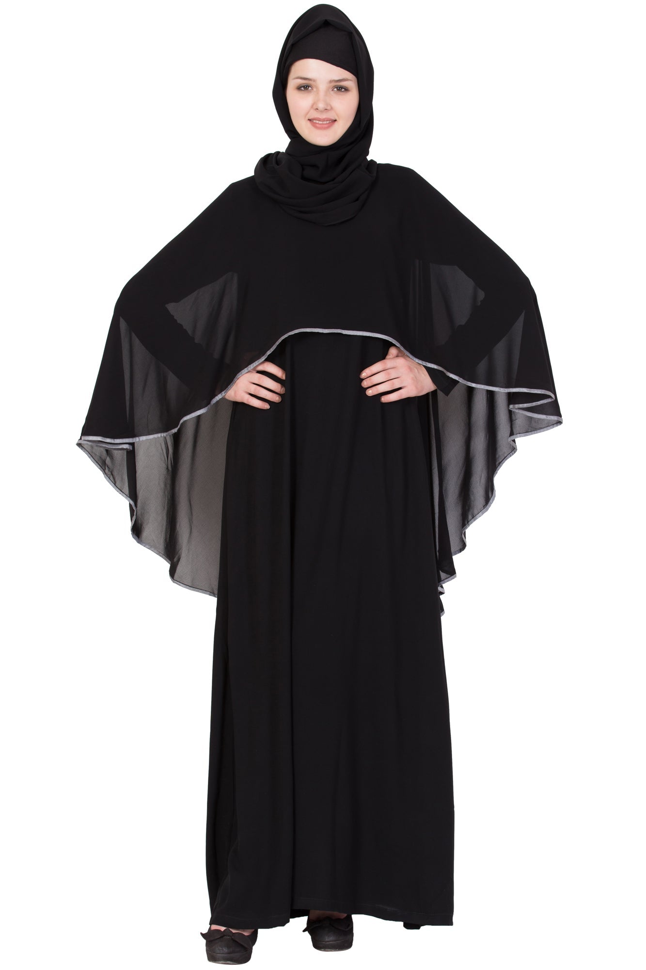 Bashariya A Line Abaya With Attached Georgette Cape For Full Coverage | Grocsy