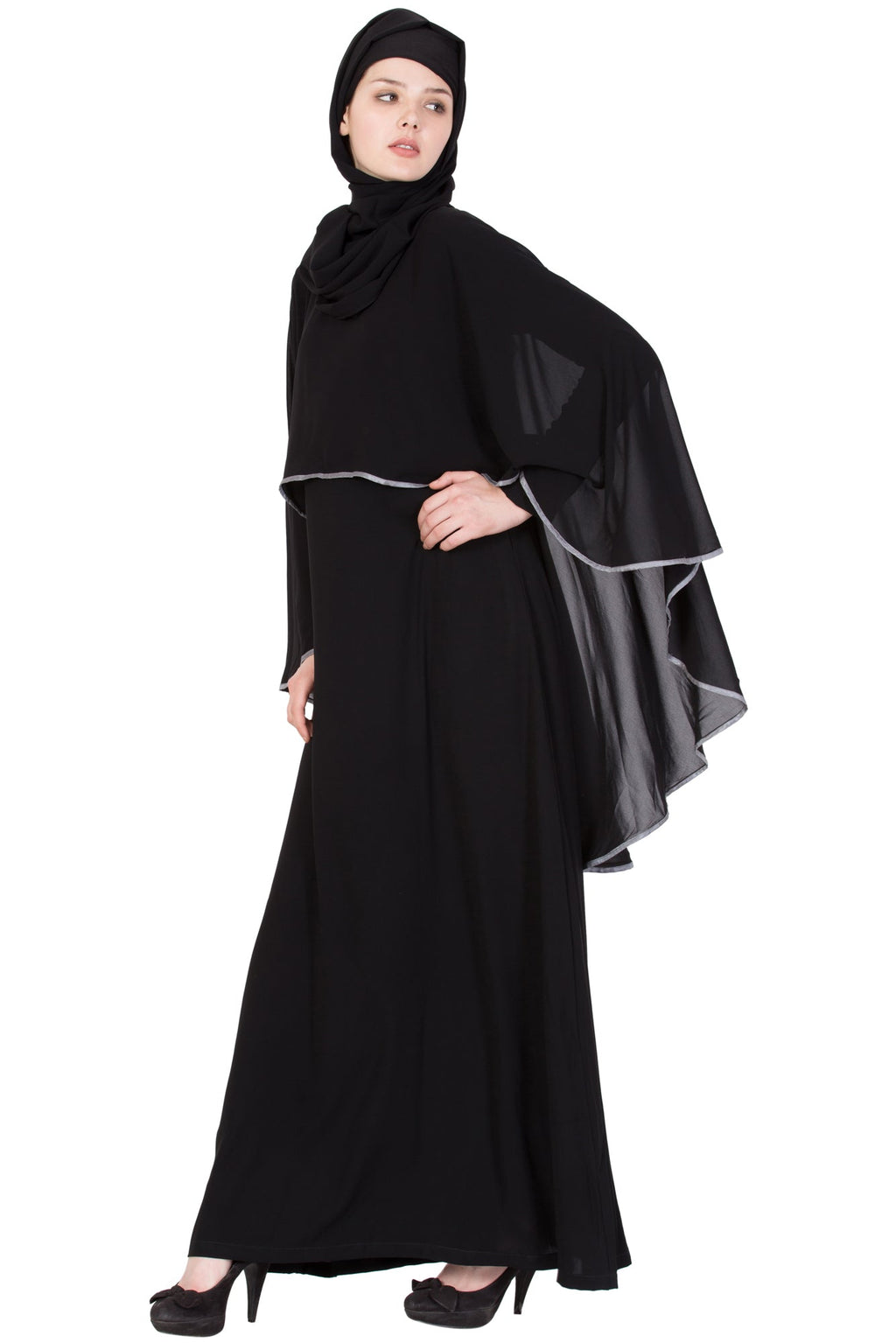 Bashariya A Line Abaya With Attached Georgette Cape For Full Coverage | Grocsy