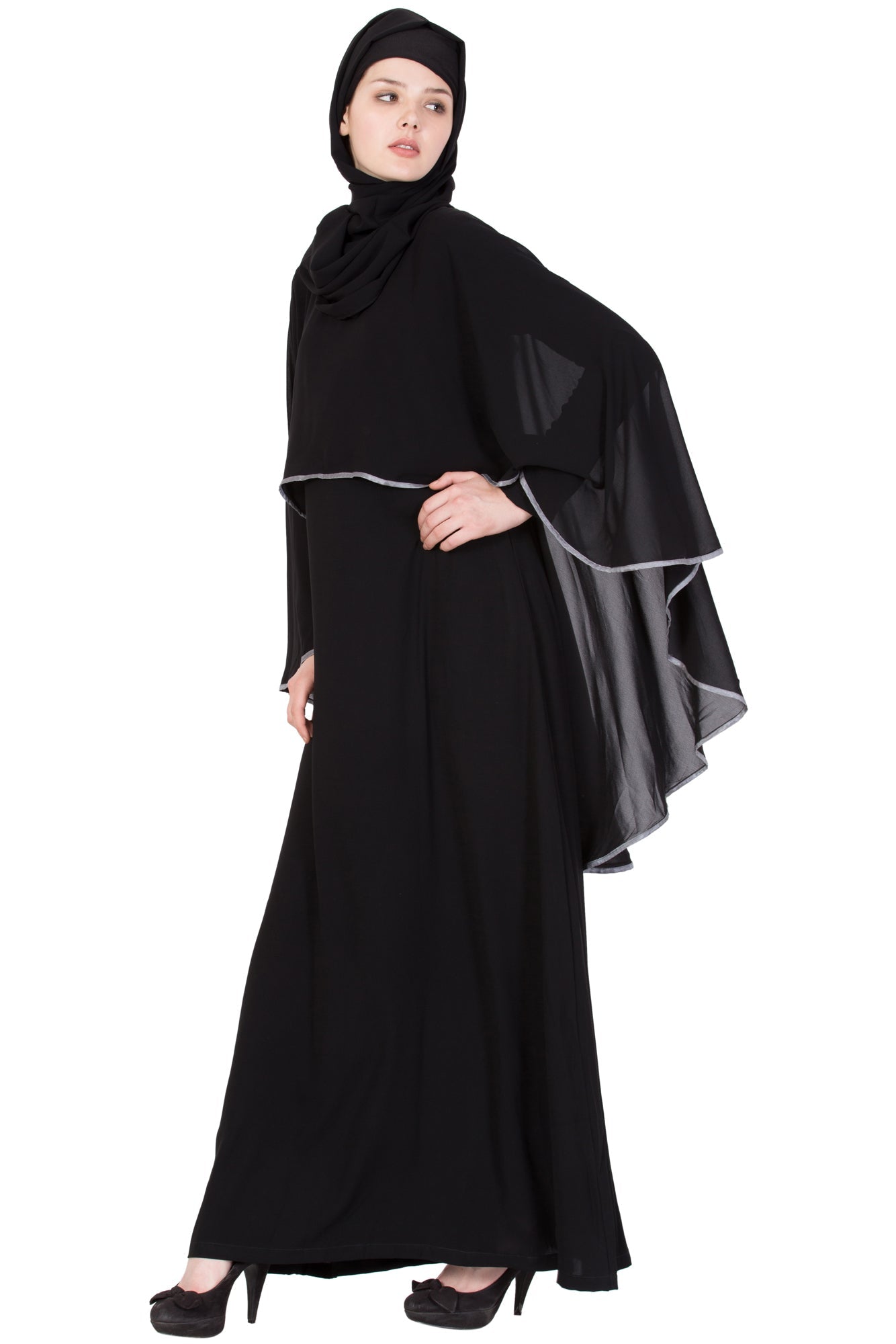 Bashariya A Line Abaya With Attached Georgette Cape For Full Coverage | Grocsy