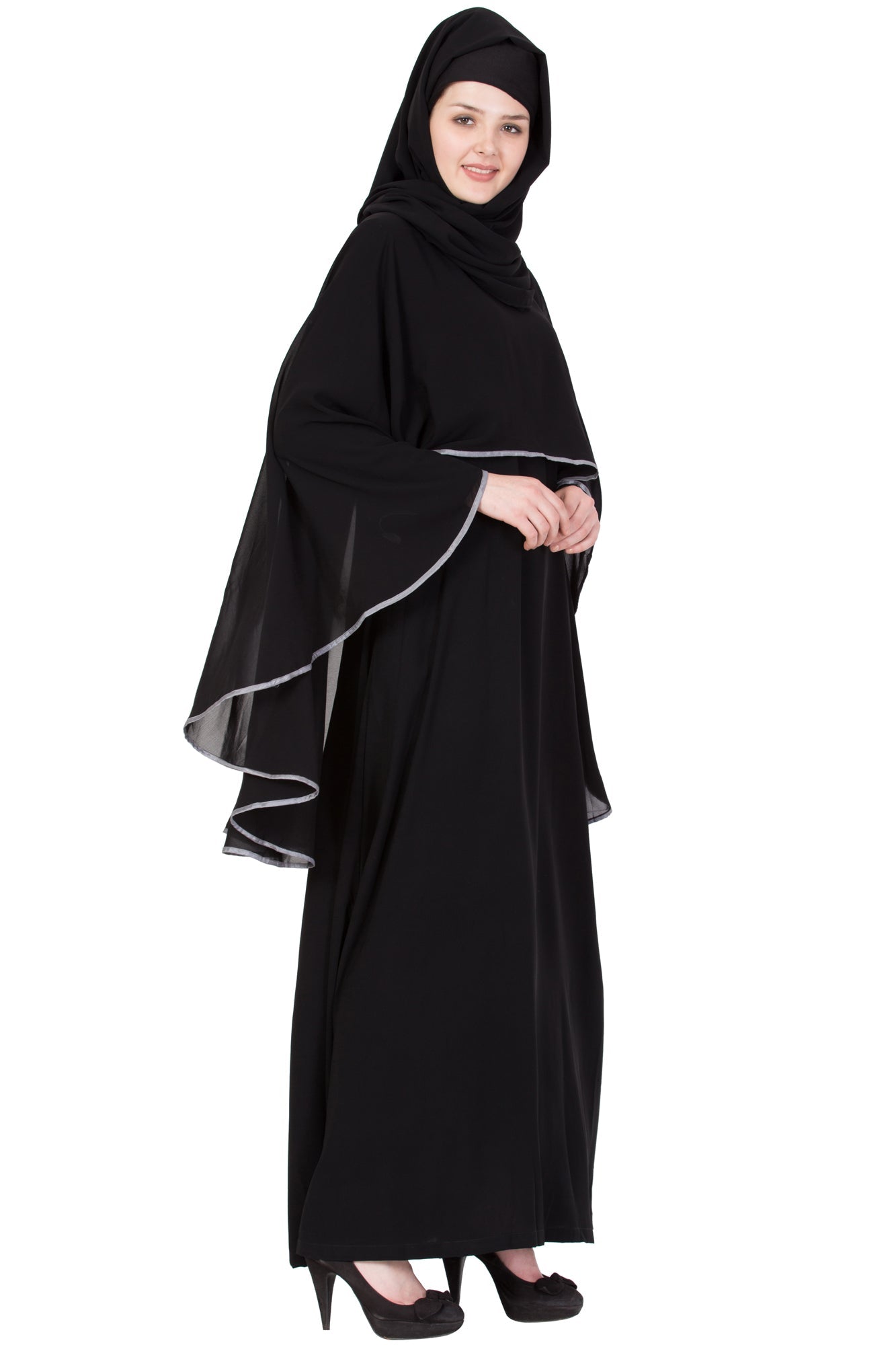 Bashariya A Line Abaya With Attached Georgette Cape For Full Coverage | Grocsy