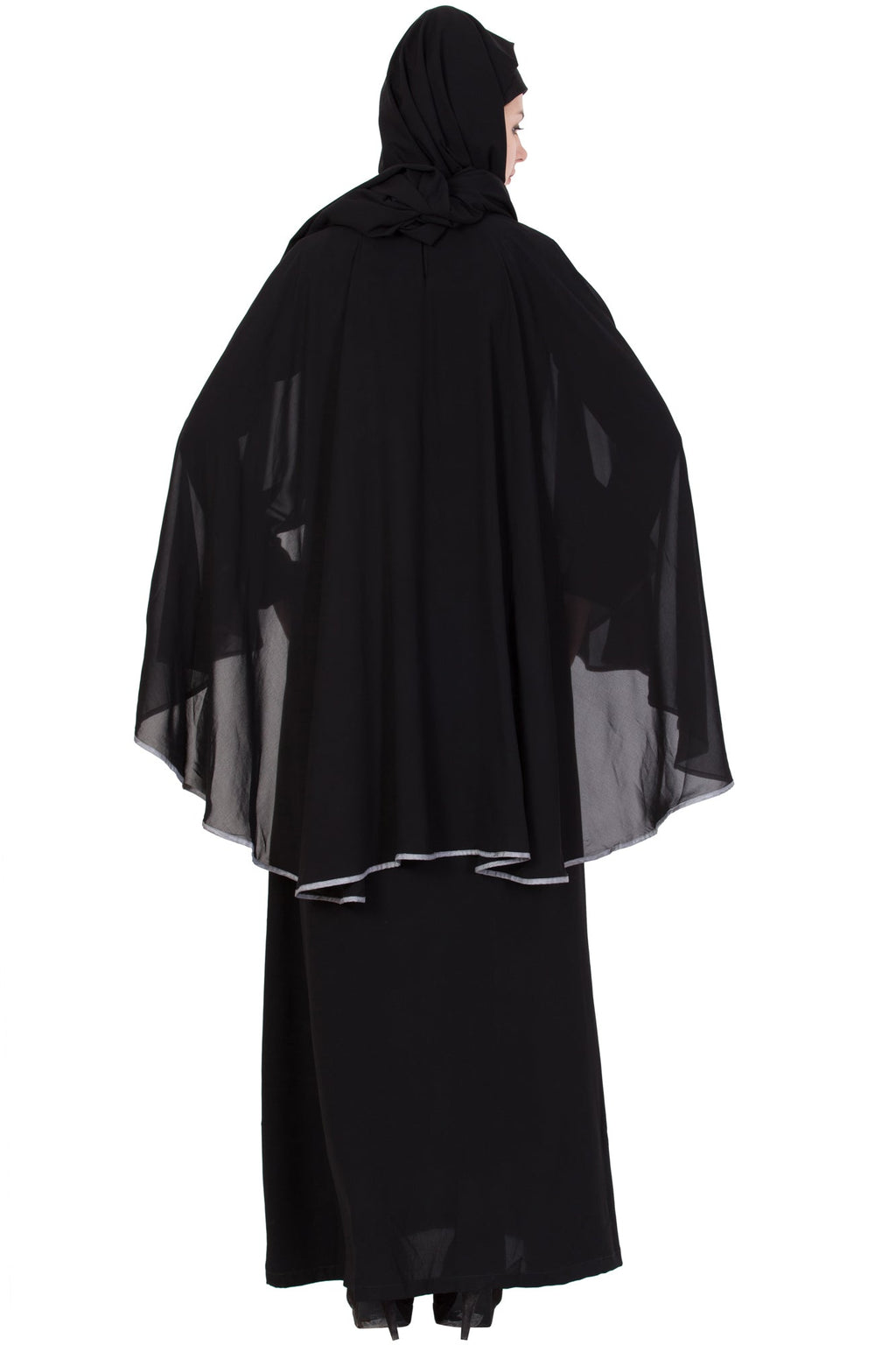 Bashariya A Line Abaya With Attached Georgette Cape For Full Coverage | Grocsy