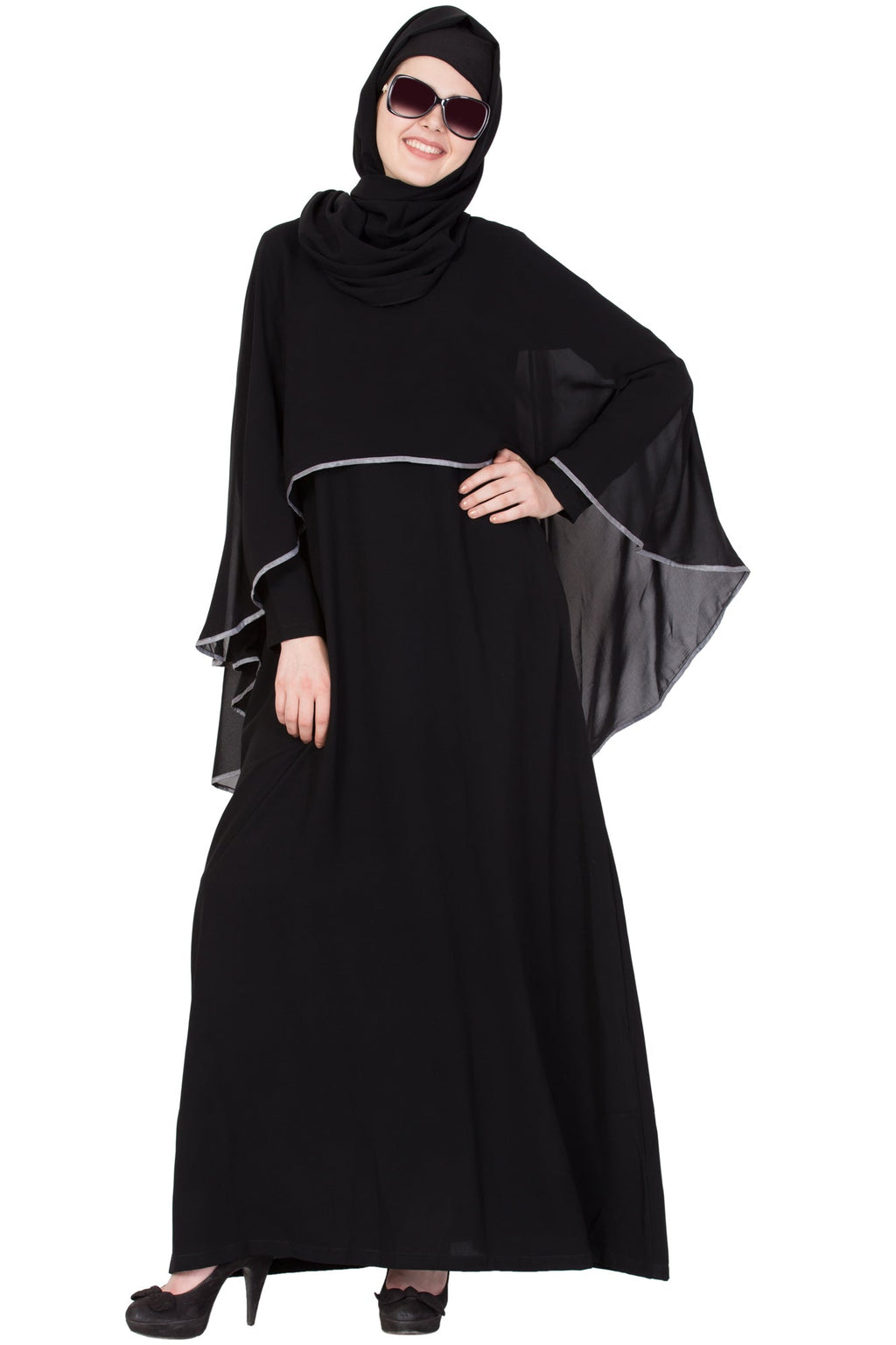 Bashariya A Line Abaya With Attached Georgette Cape For Full Coverage | Grocsy