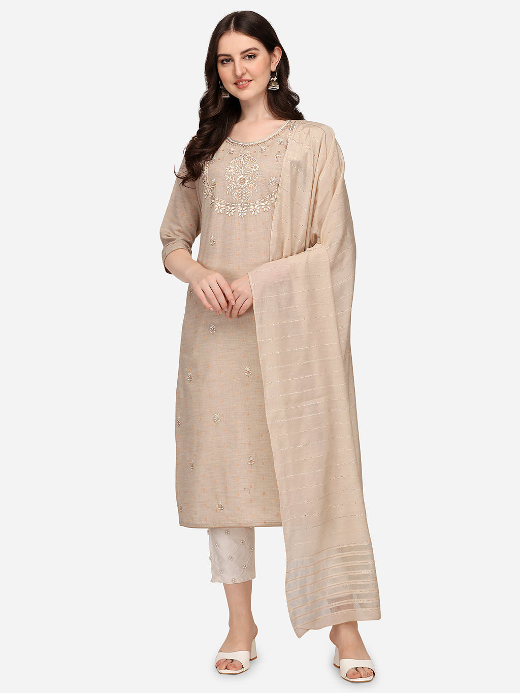 Embroidered Kurta With Pant & Dupatta Set, Multicolor - Hiral Fashion | Grocsy