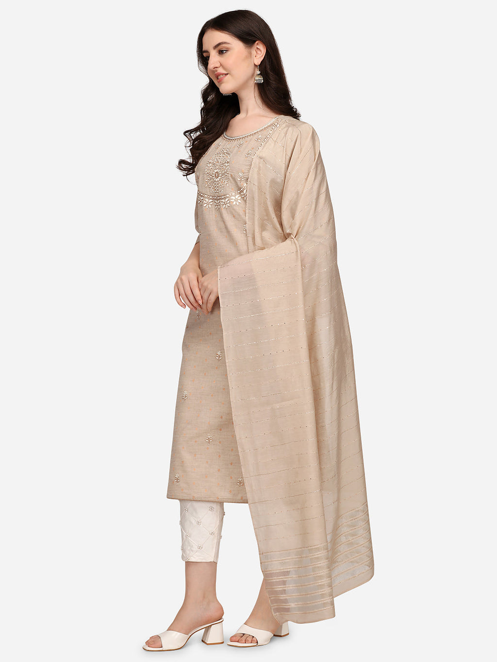 Embroidered Kurta With Pant & Dupatta Set, Multicolor - Hiral Fashion | Grocsy