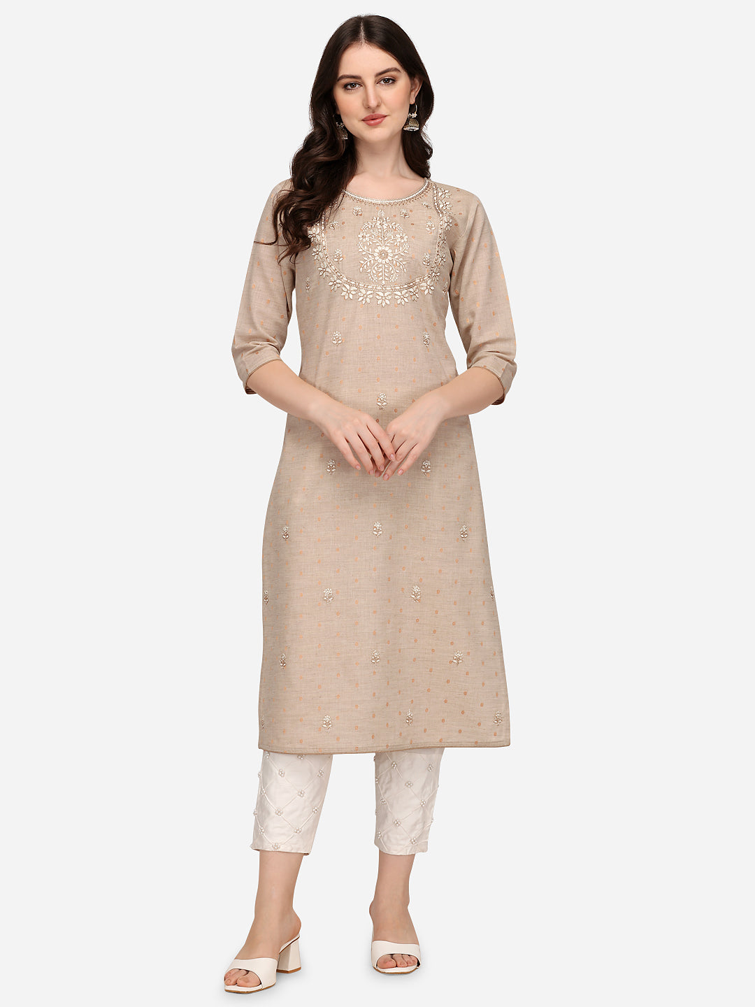 Embroidered Kurta With Pant & Dupatta Set, Multicolor - Hiral Fashion | Grocsy