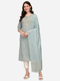 Embroidered Kurta With Pant & Dupatta Set, Multicolor - Hiral Fashion | Grocsy