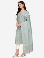 Embroidered Kurta With Pant & Dupatta Set, Multicolor - Hiral Fashion | Grocsy