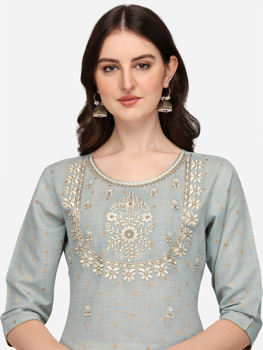Embroidered Kurta With Pant & Dupatta Set, Multicolor - Hiral Fashion | Grocsy