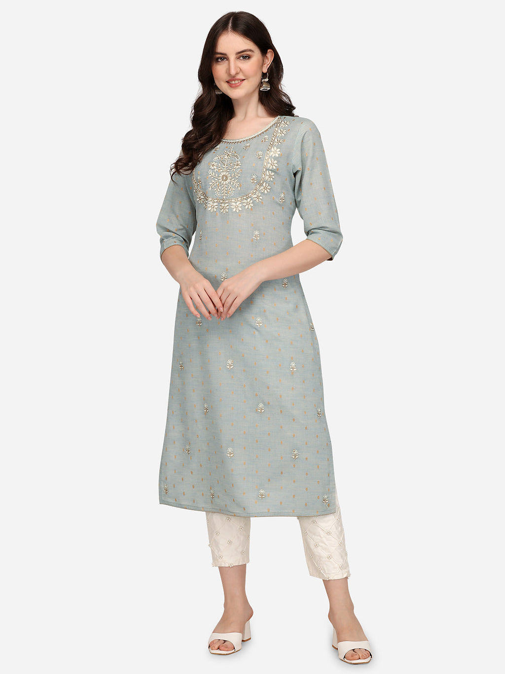 Embroidered Kurta With Pant & Dupatta Set, Multicolor - Hiral Fashion | Grocsy