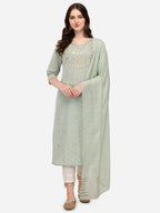 Embroidered Kurta With Pant & Dupatta Set, Multicolor - Hiral Fashion | Grocsy