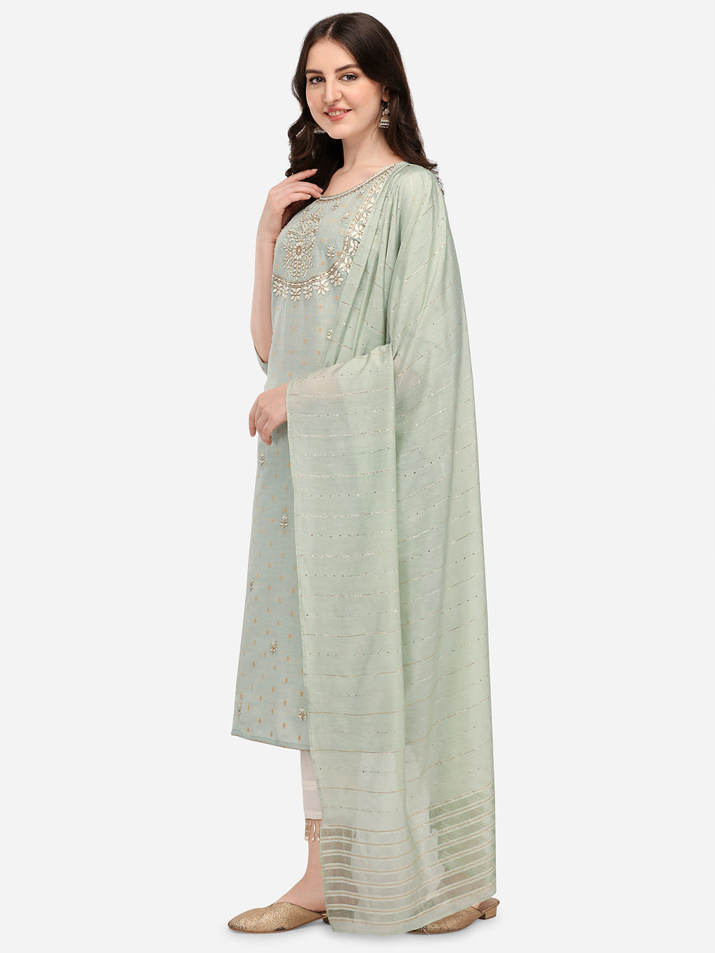 Embroidered Kurta With Pant & Dupatta Set, Multicolor - Hiral Fashion | Grocsy