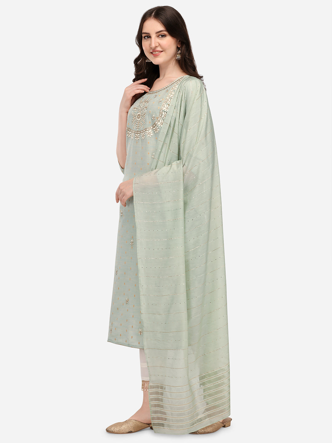 Embroidered Kurta With Pant & Dupatta Set, Multicolor - Hiral Fashion | Grocsy