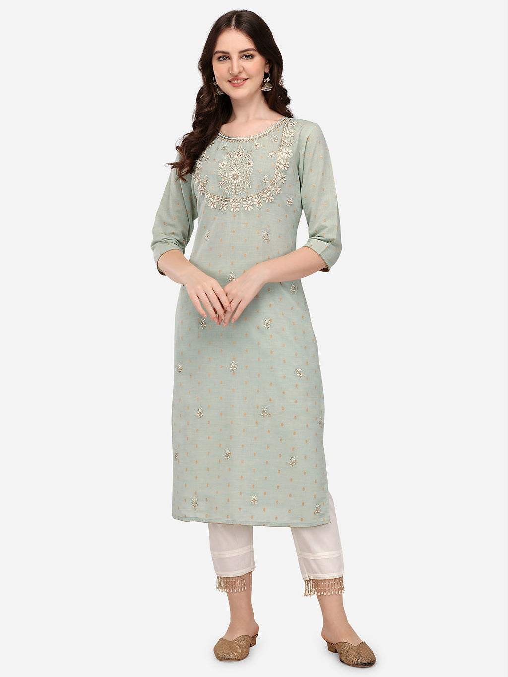 Embroidered Kurta With Pant & Dupatta Set, Multicolor - Hiral Fashion | Grocsy