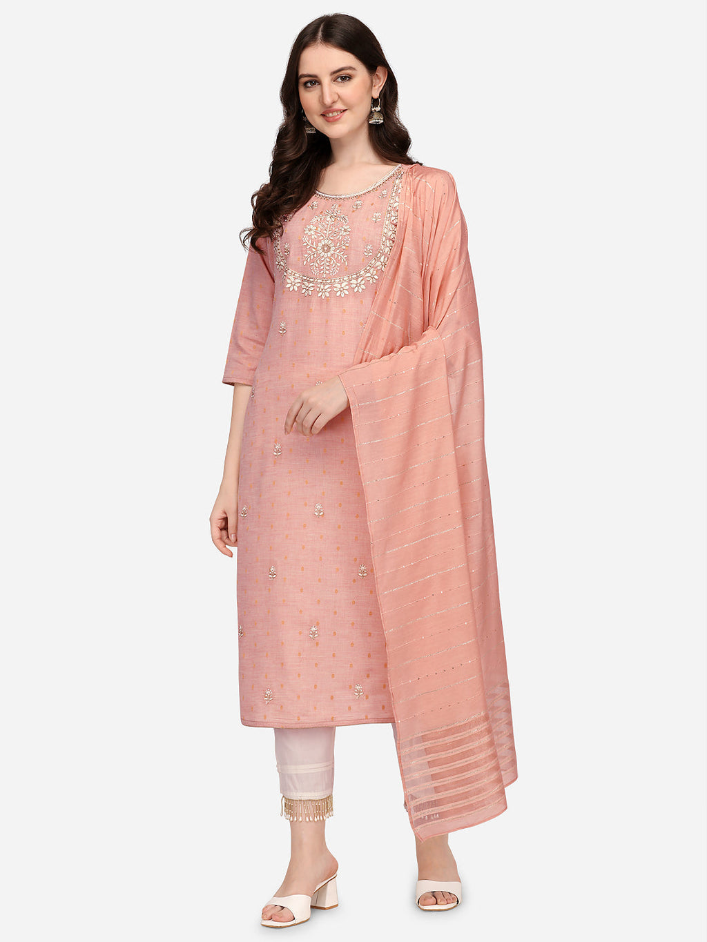 Embroidered Kurta With Pant & Dupatta Set, Multicolor - Hiral Fashion | Grocsy