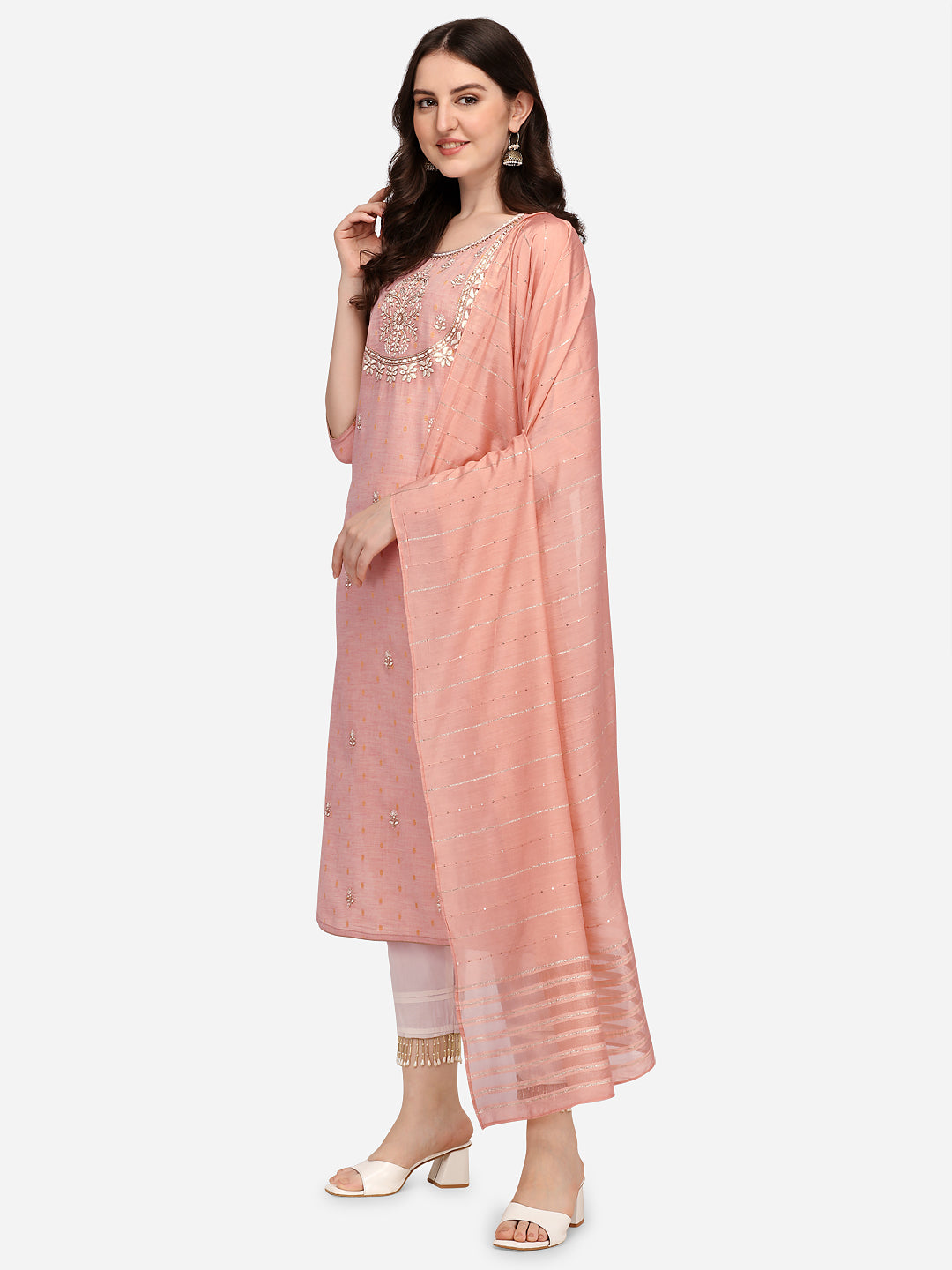 Embroidered Kurta With Pant & Dupatta Set, Multicolor - Hiral Fashion | Grocsy