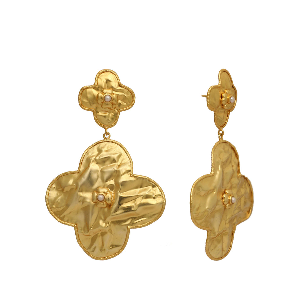 Nuyug 18k Gold-Plated Contemporary Molten Metallic Finish Floral Drop Dangler Earrings | Grocsy