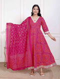 Miravan Women's Bandhani Ethnic Anarkali Kurta and Dupatta | Grocsy