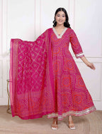 Miravan Women's Bandhani Ethnic Anarkali Kurta and Dupatta | Grocsy