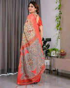 PR Fashion Cream Pure Handloom Linen Saree | Grocsy