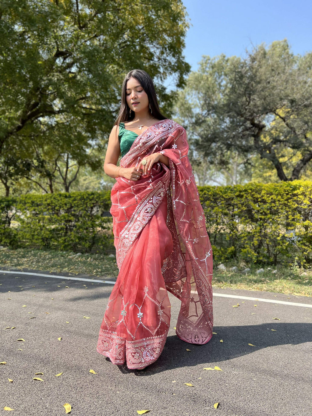 Vamsee Naina Maroon Organza Saree | Grocsy