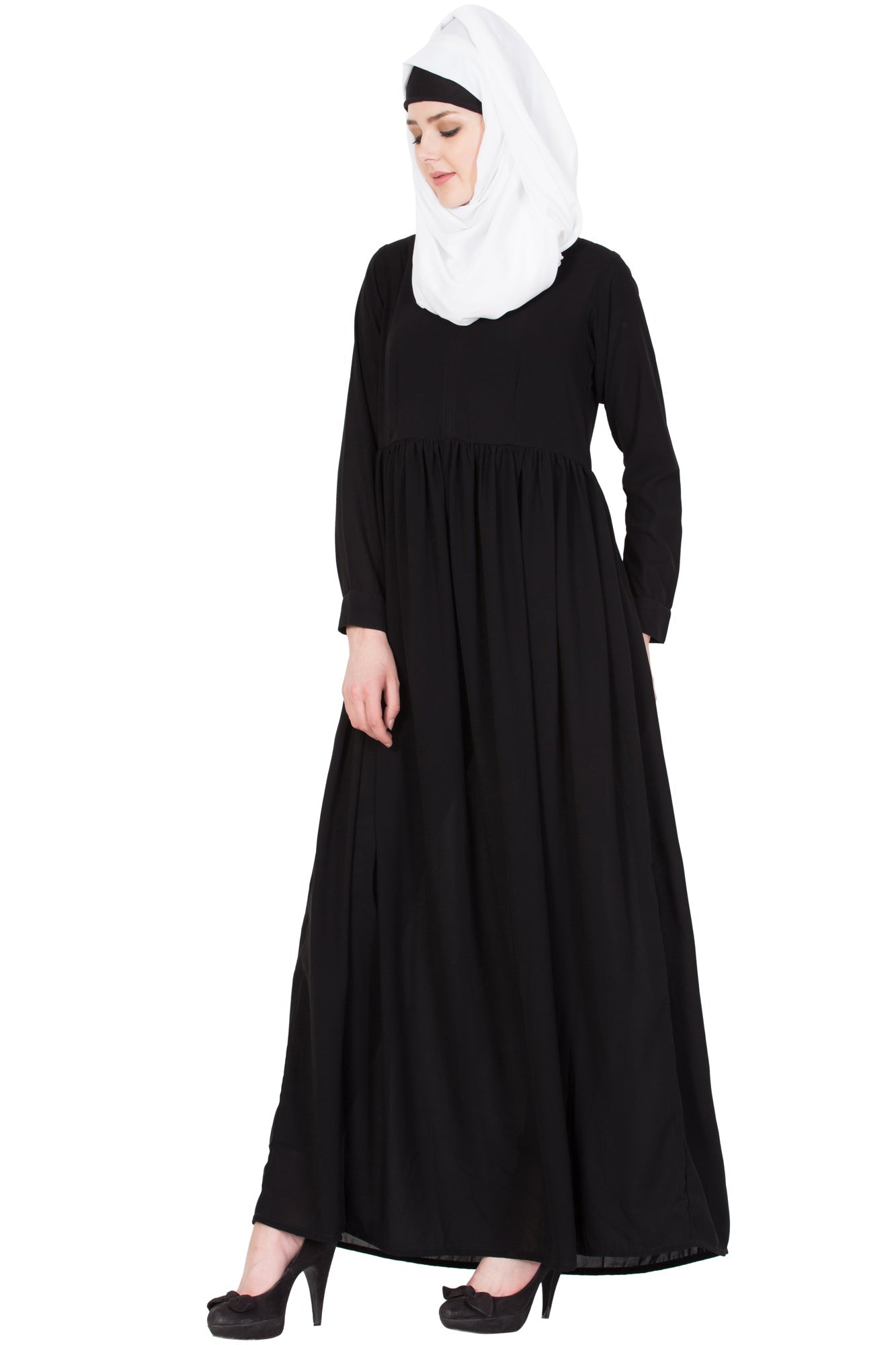 Bashariya Simple Abaya With Gather On Waistline | Grocsy
