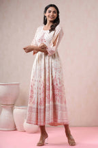 Juniper Women Ivory American Crepe Printed Flared Dress | Grocsy