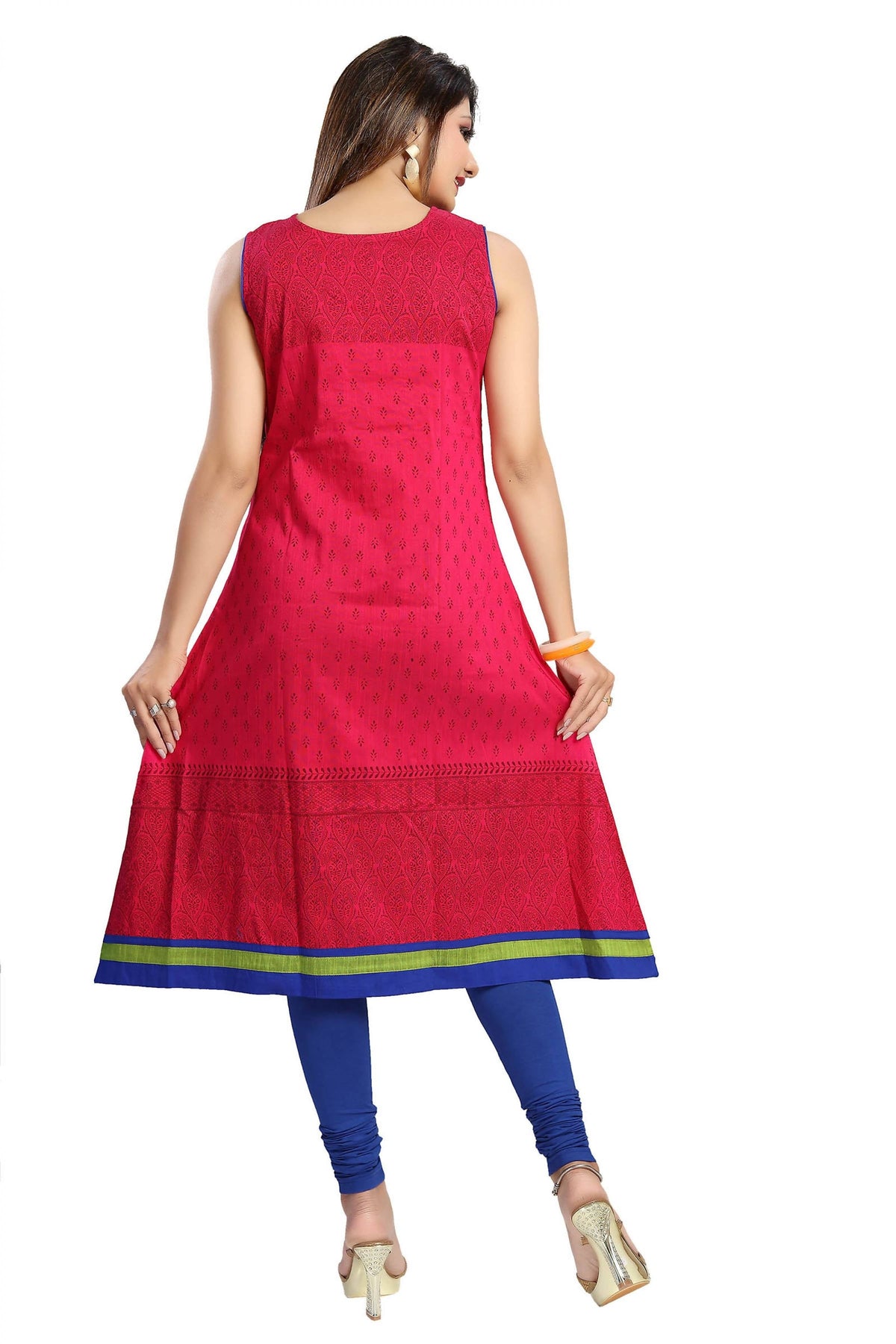 Snehal Creations Bold And Blast Hot Pink Raw Silk Sleeveless Kurti Tunic | Grocsy