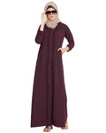 Bashariya Front Open Abaya With Ruffled Panels and Side Pockets - Maroon | Grocsy